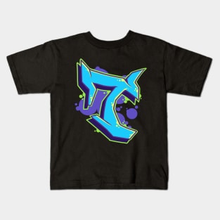 Letter T - Graffiti Street Art Style Blue Kids T-Shirt